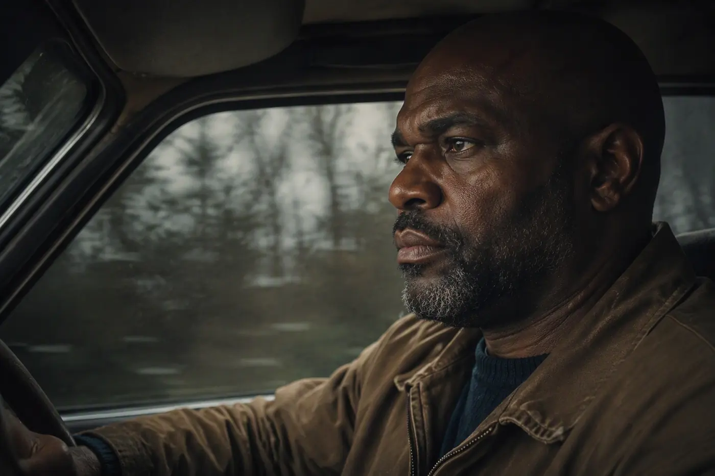 MARLOW OKONKWO in INT. MOVING CAR, DAY. MCU on a 75 mm lens.